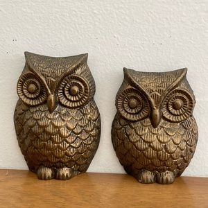 Metallic Brown Owls Wall Hanging Decor - Set of 2 - Vintage? Retro looking